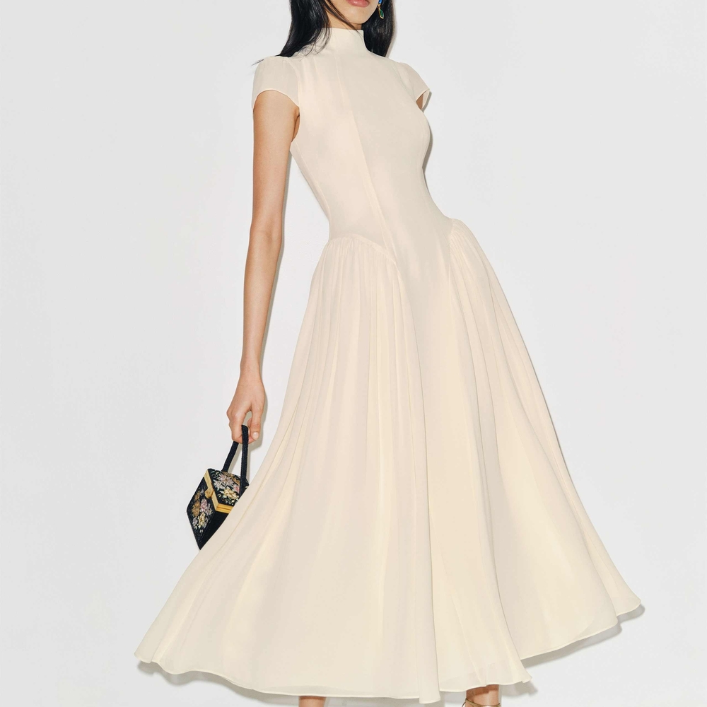Elegant Cream Cap Sleeve Dress